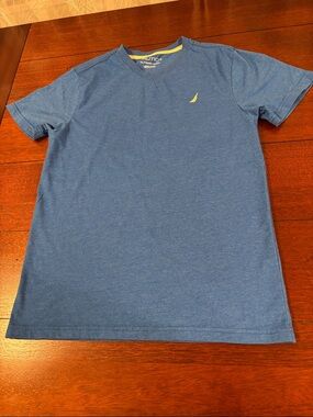 Nautica Heathered Blue Crewneck Tee with Yellow Sail Logo For Youth